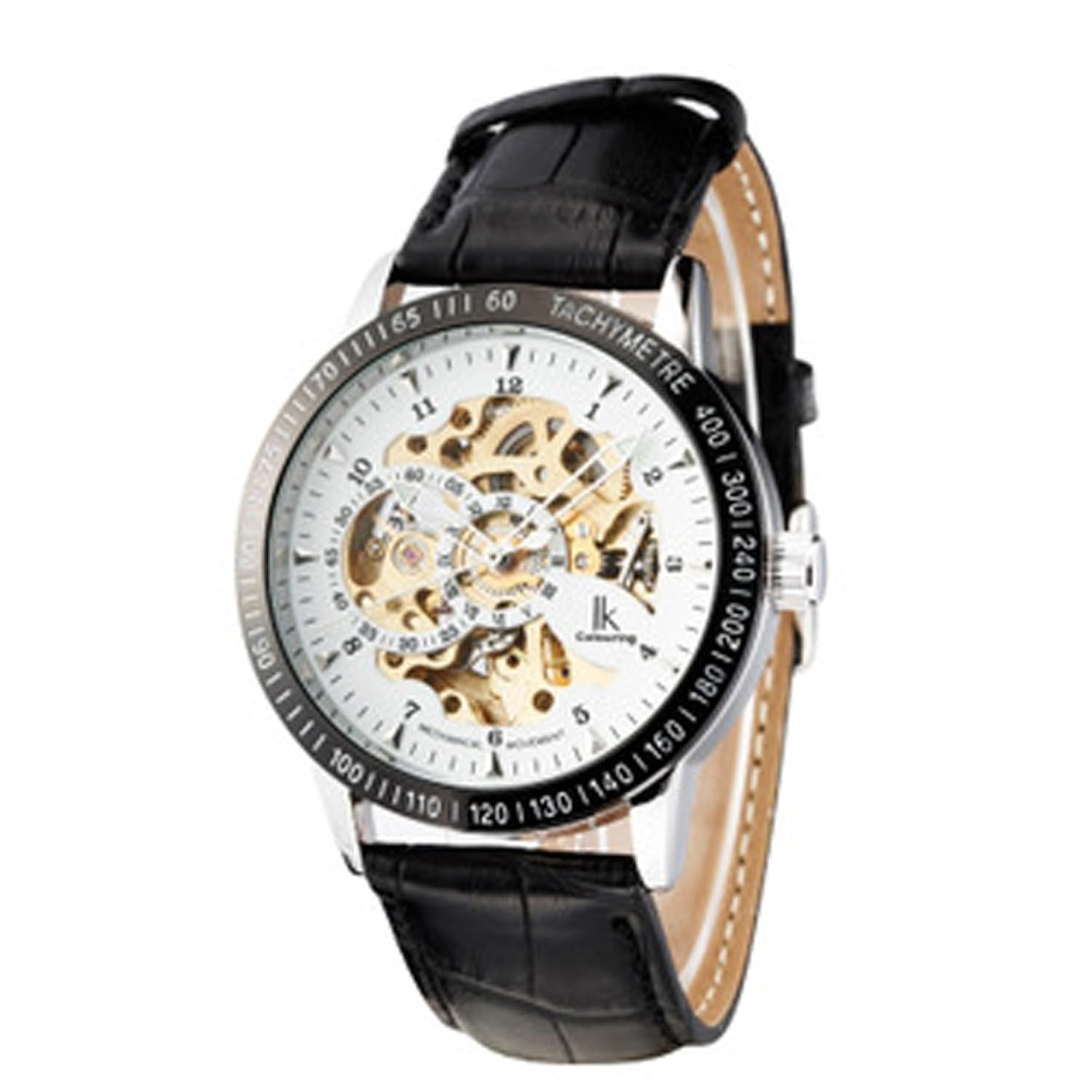 ik colouring 阿帕琦双面镂空全自动机械表透底男表 皮带男士手表